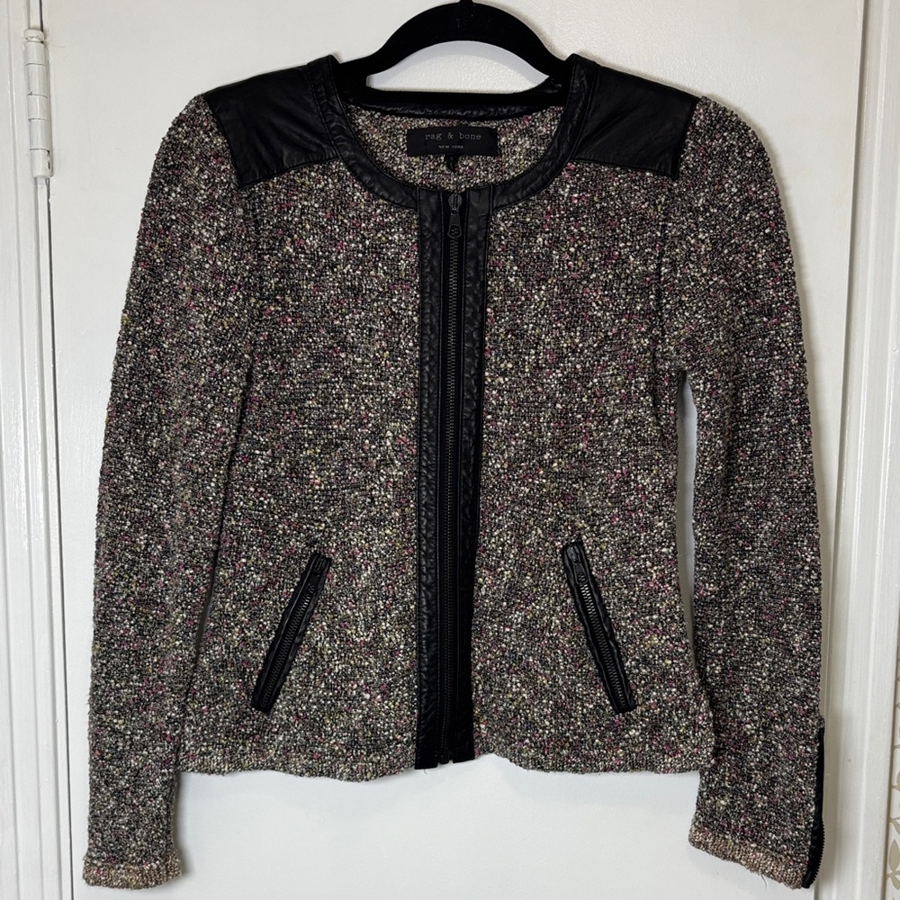 Rag & Bone Multicolor Tweed Jacket w/ Black Accents & Lamb Leather Women Size S